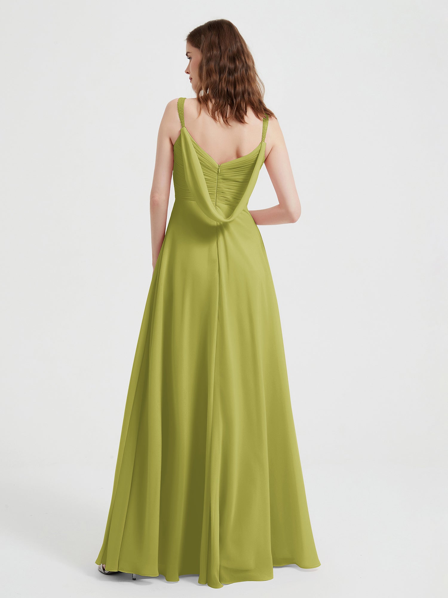 V-neck Chiffon Dresses with Beaded Straps-Clover